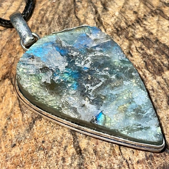 Raw Labradorite Crystal Pendant 2 1/2” - Picture 6 of 14